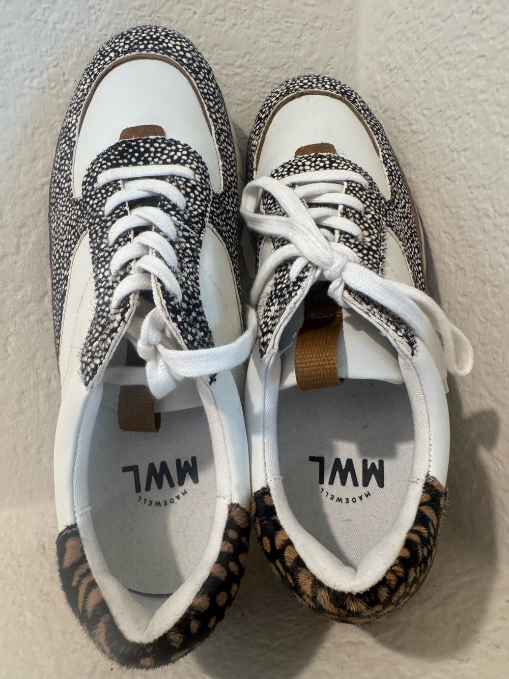 Madewell Kickoff Leather Calf Hair Trainer Sneaker Size 9.5 Like New - Picture 5 of 7